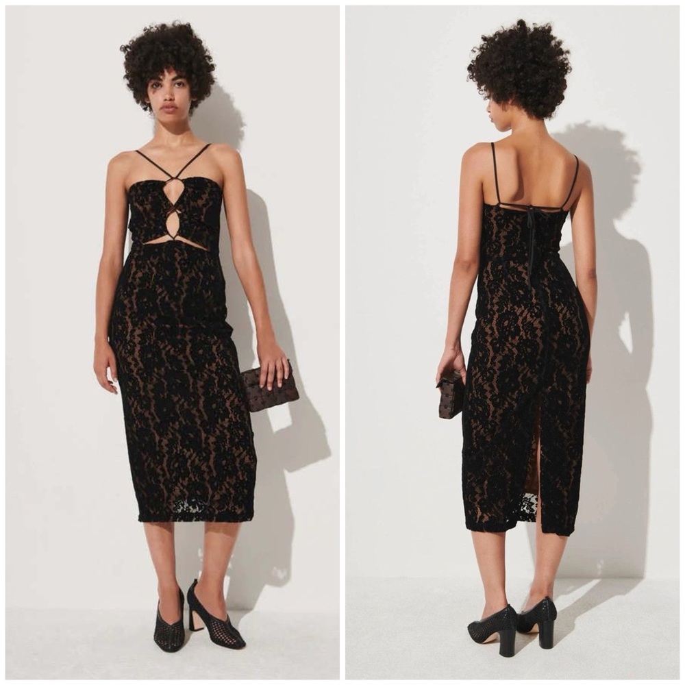 Rachel Comey Indra Dress Black Flocked Lace Cutaway Velvet Midi Sz 4